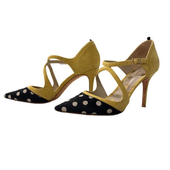 Boden Tisha Polka Dot Cow Hide and Yellow Suede Strappy Heels - Size 8.5 - Picture 5 of 16